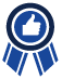 ribbon icon with thumbs up at the center